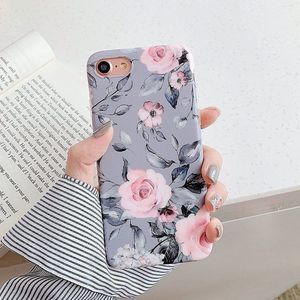 Flexible Soft Slim Fit, Floral and Purple & Gray Leaves Pattern Cute Phone Case